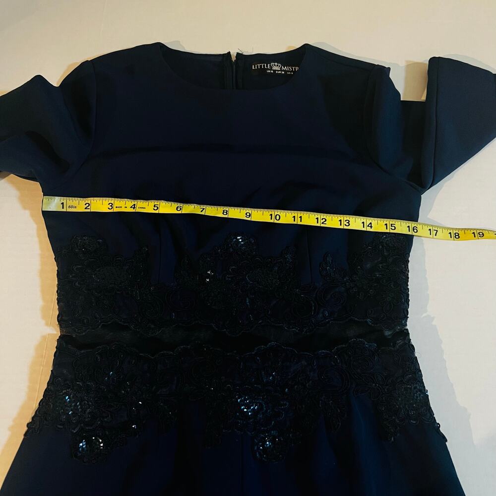 Little Mistress Lace Detail Three Quarter Sleeve Sheath Dress Size 6 Navy - Picture 5 of 9